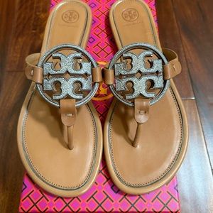 Tory Burch Tan Metal Embellished Sandal
